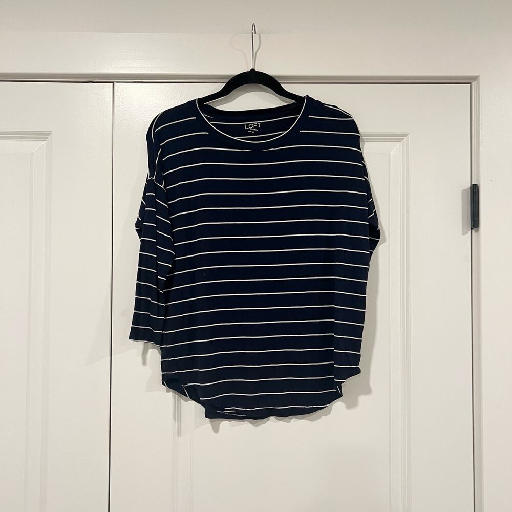 Loft Women's Longsleeve Navy Top with White Stripes Size‎ XS